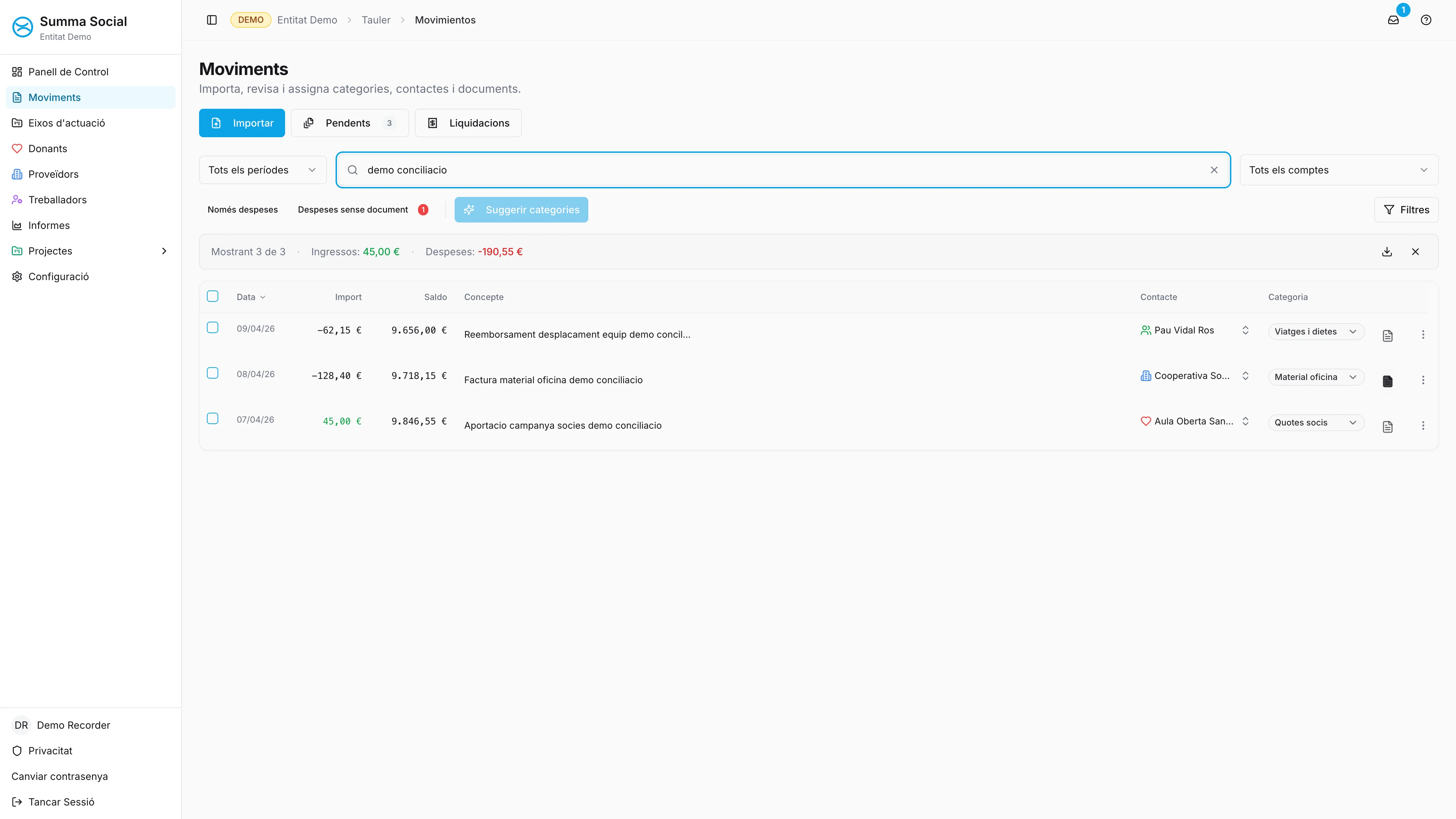 Vídeo de demostració de la conciliació bancària a Summa Social