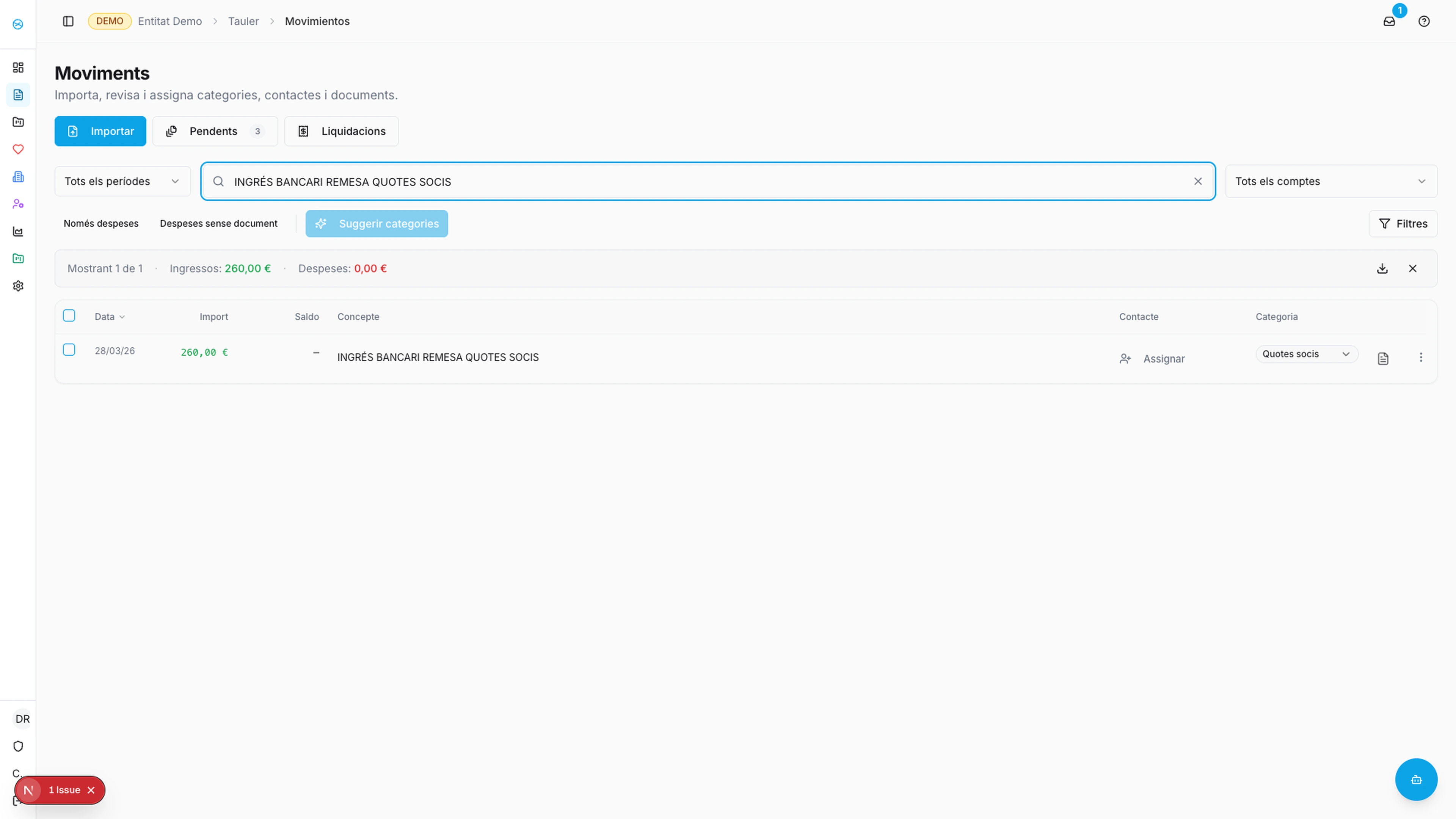 Pantalla de preparació i divisió de remeses a Summa Social